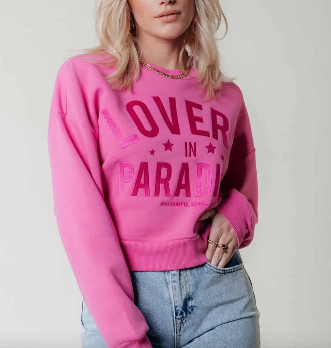 Lovers in Pink Crop Sweatshirt- Colourful Rebel