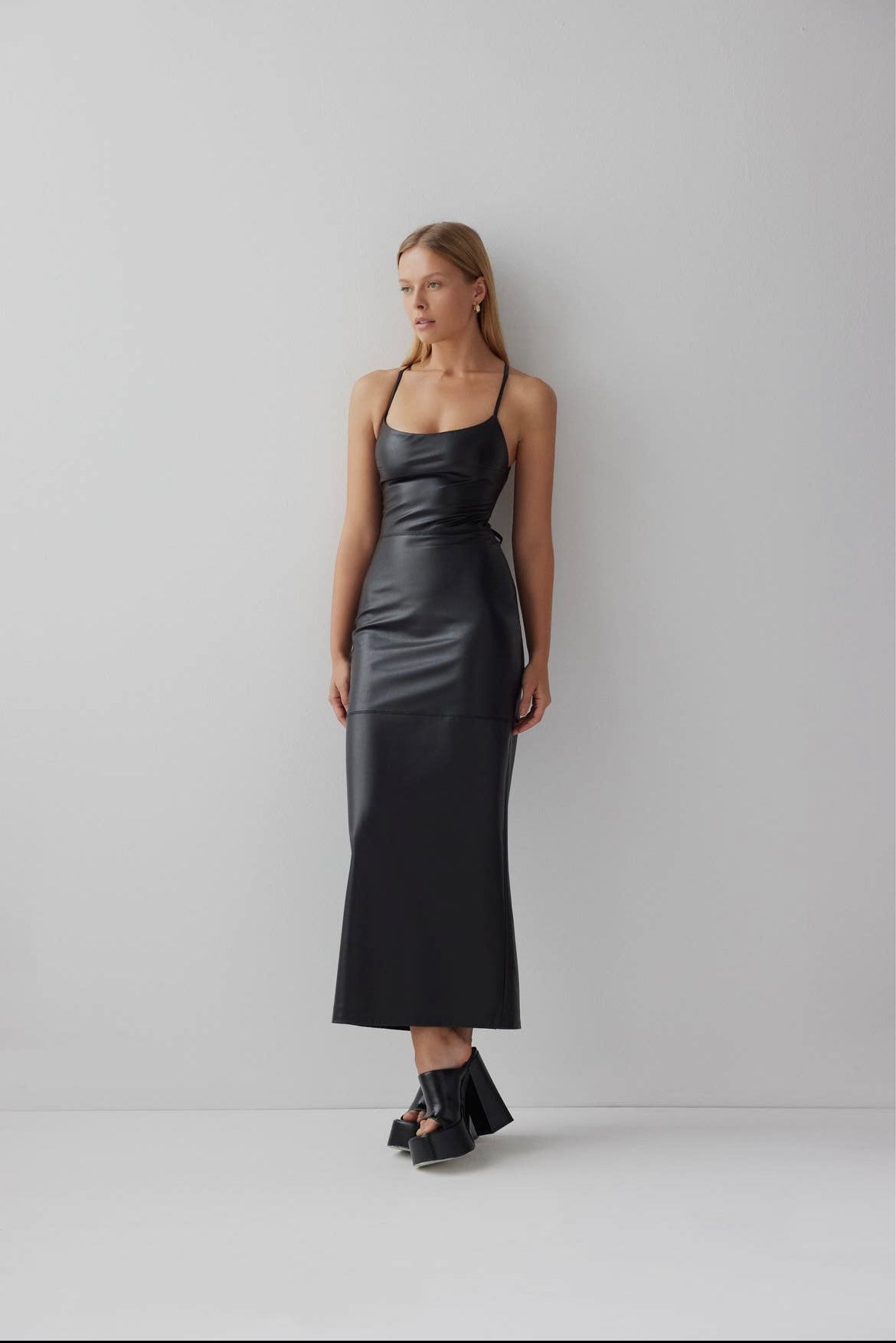 Tied Up Vegan Leather Dress- Le Cle