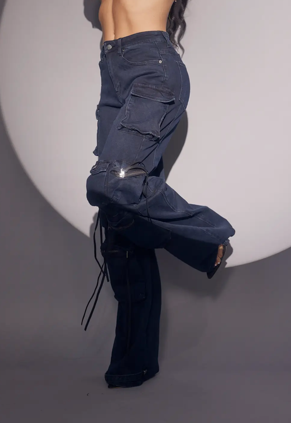 Navy Denim Cargo Pants
