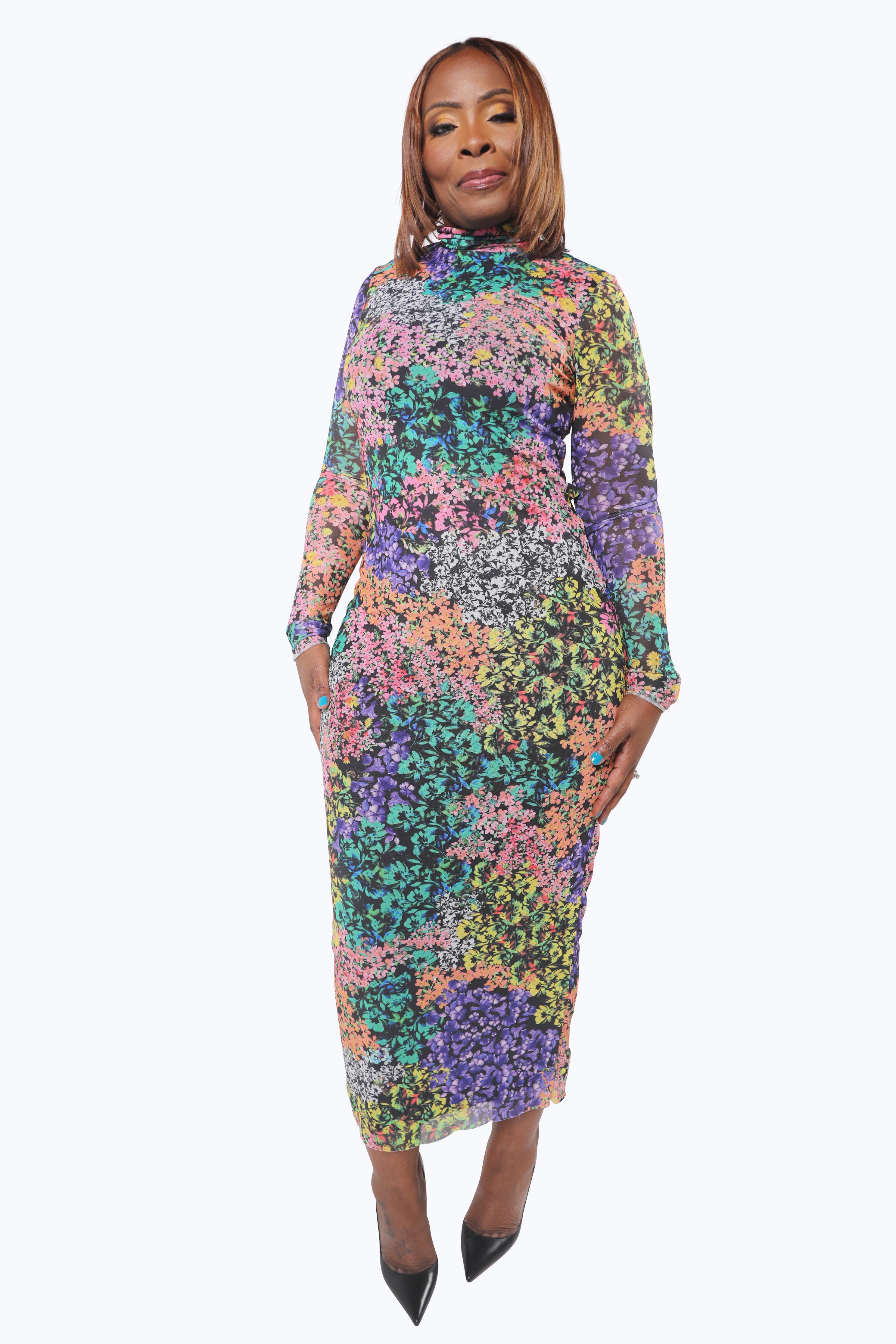 Floral Lace-up Midi Dress