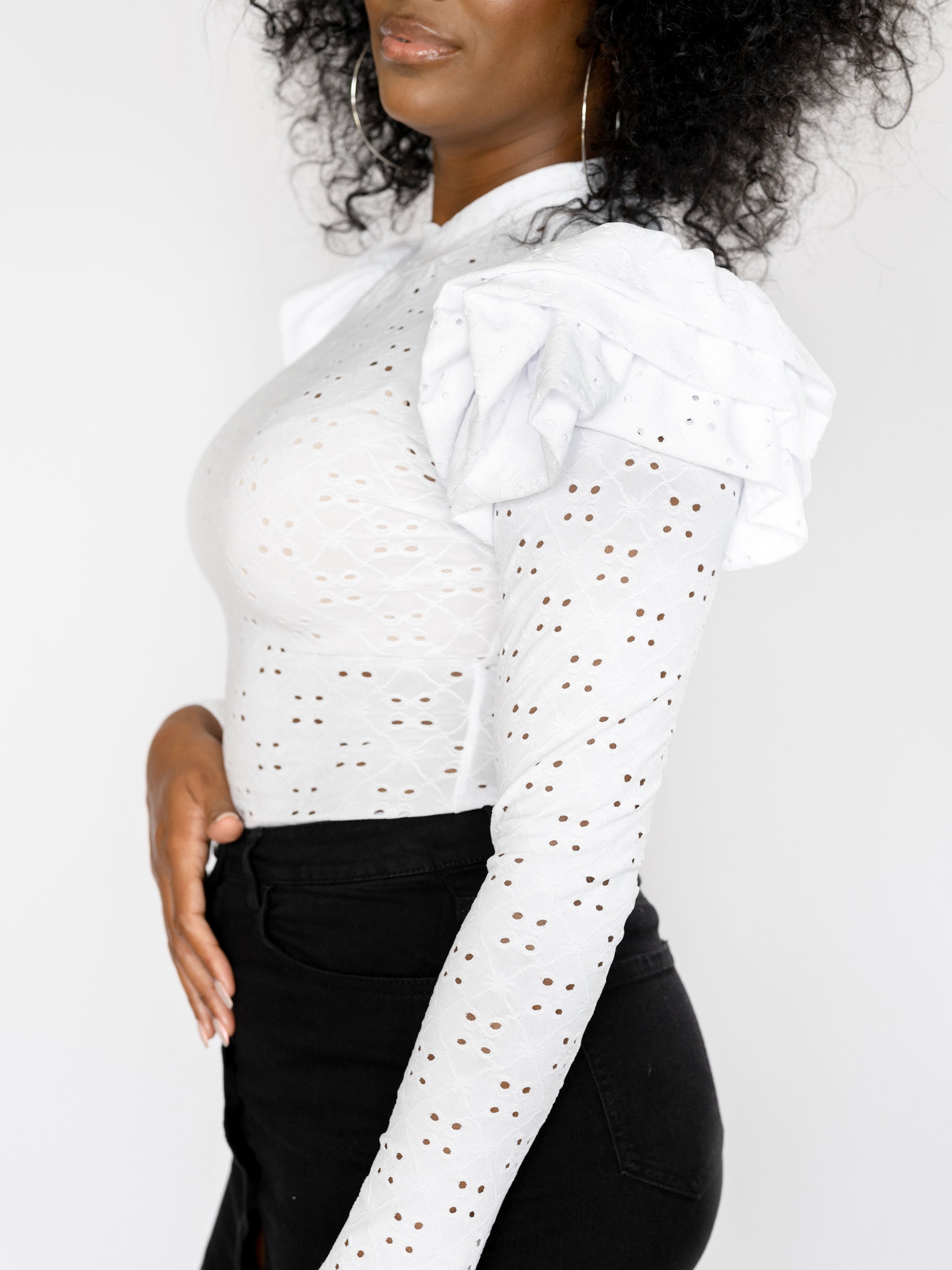 Eyelet Ruffle Blouse- White