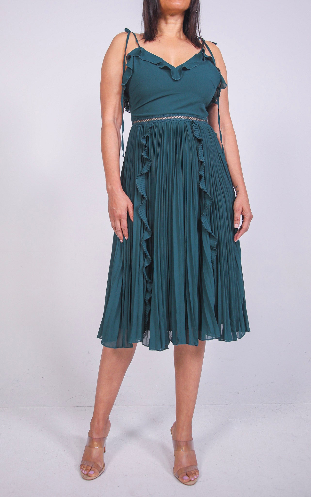 Maia Green Pleated Midi Dress- Two Sisters