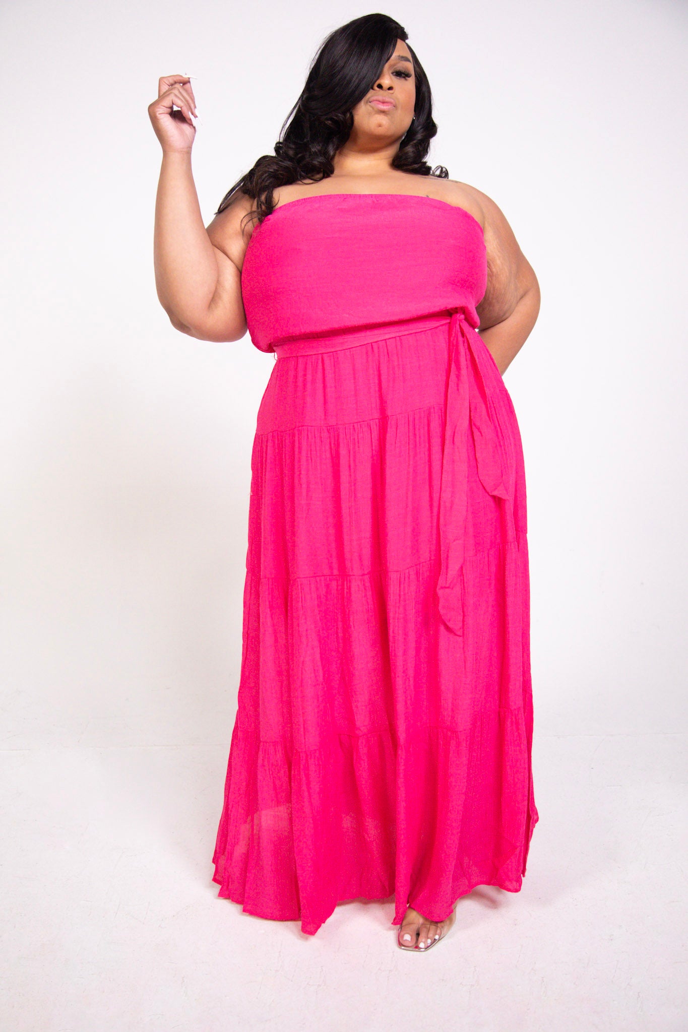 Pink Tube Tiered Maxi Dress