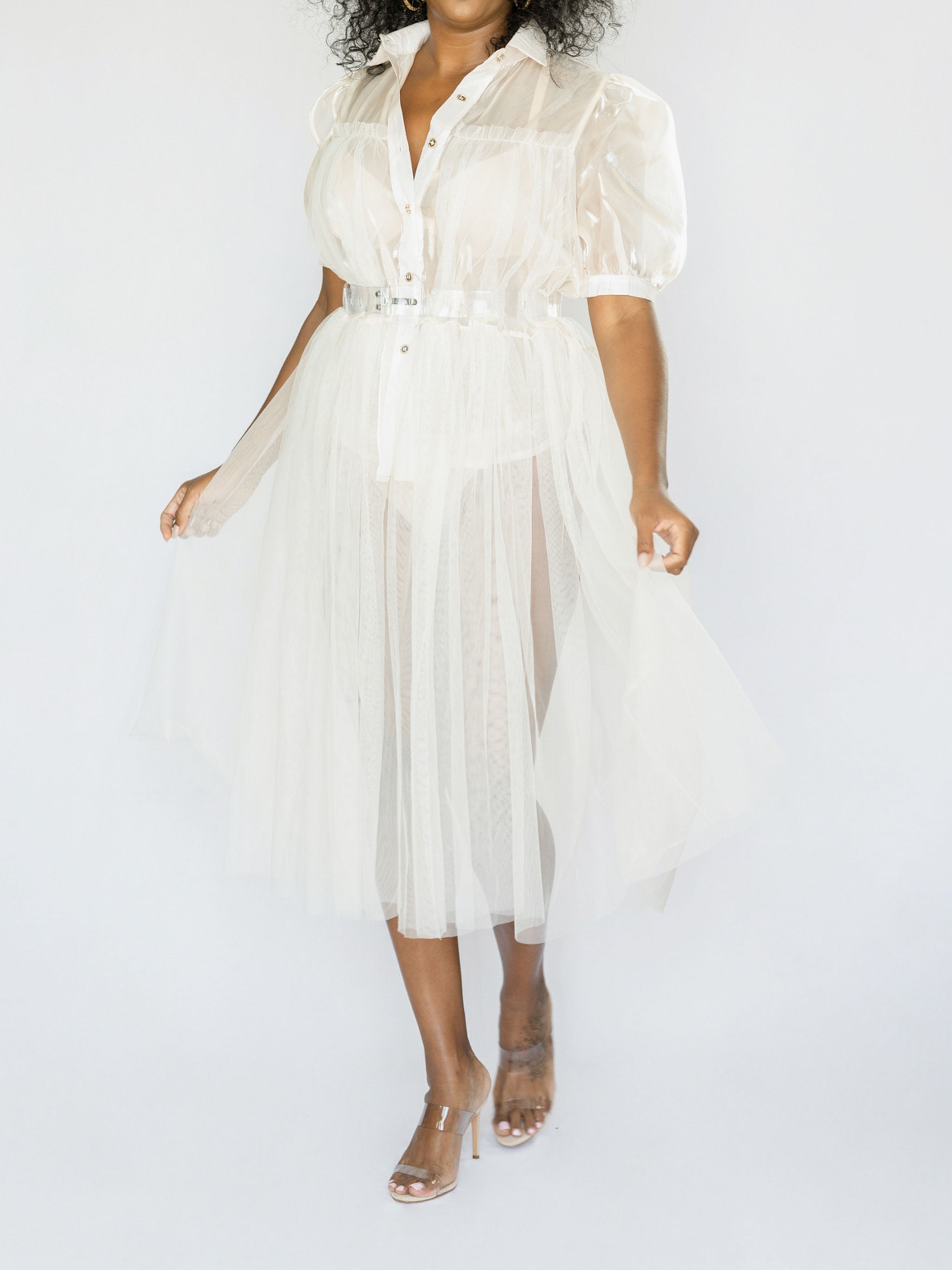 Cream Sheer Tulle Dress