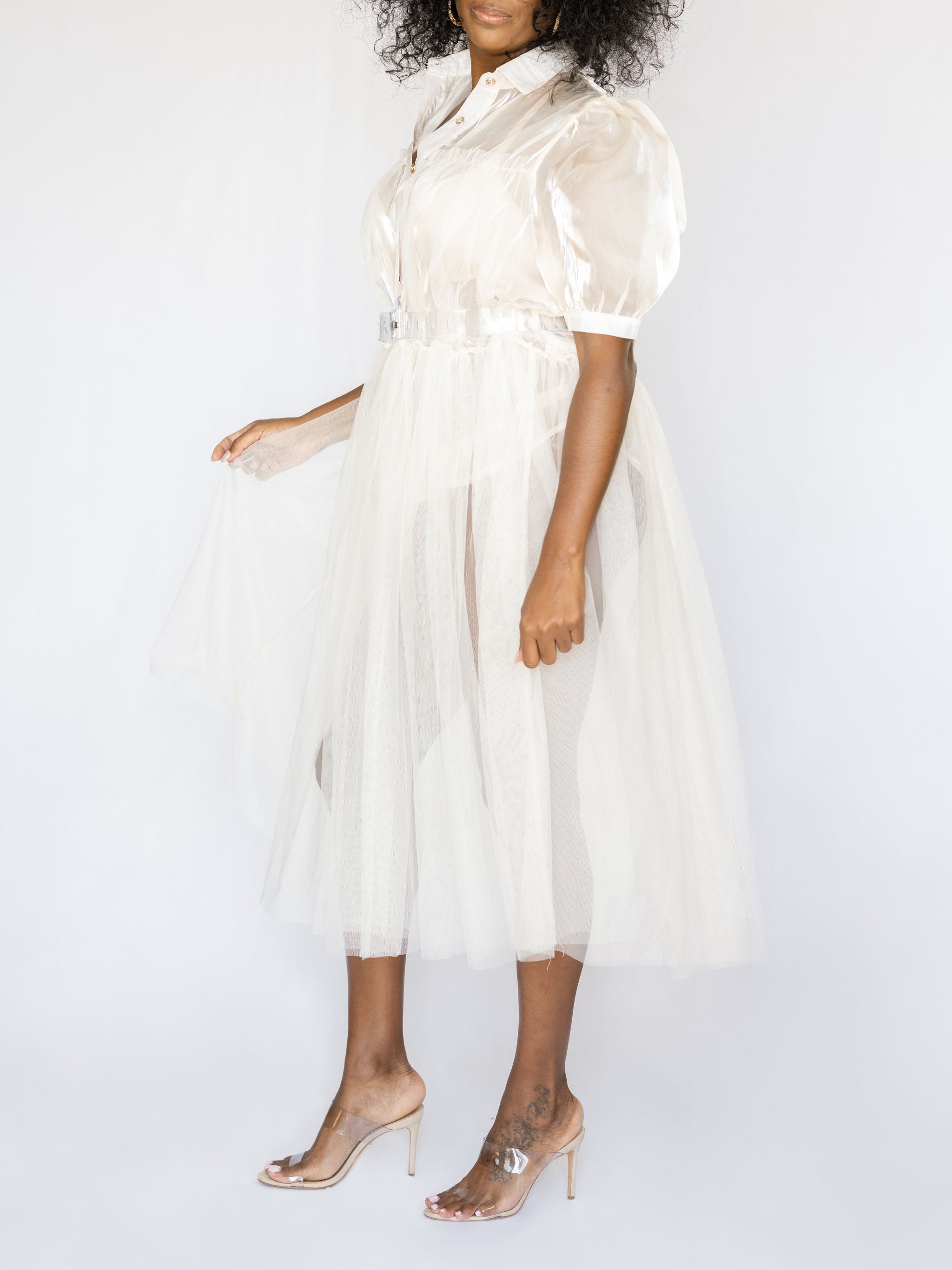 Cream Sheer Tulle Dress