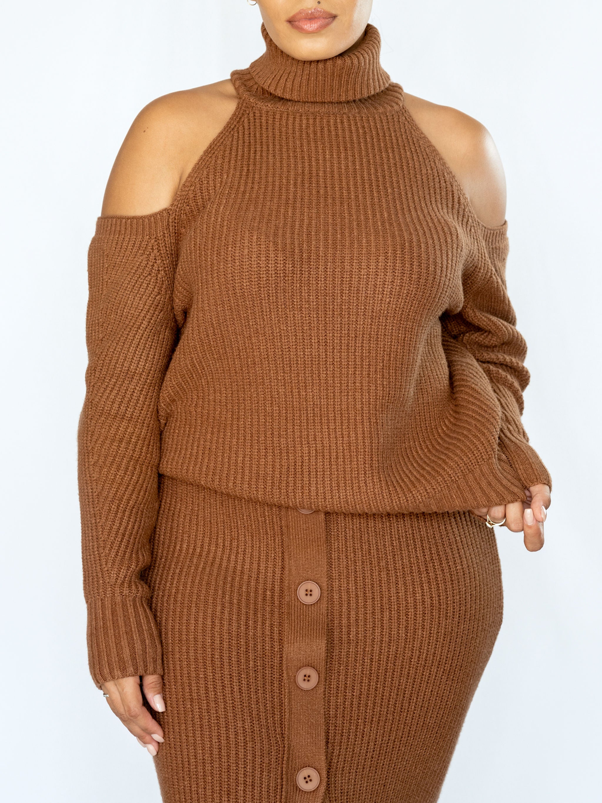 Cold Shoulder Sweater Set Caramel